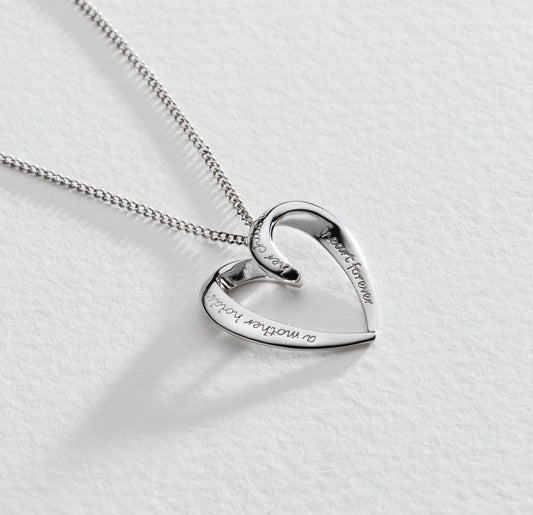 Silver Heart Necklace with Engraved Message For Mum