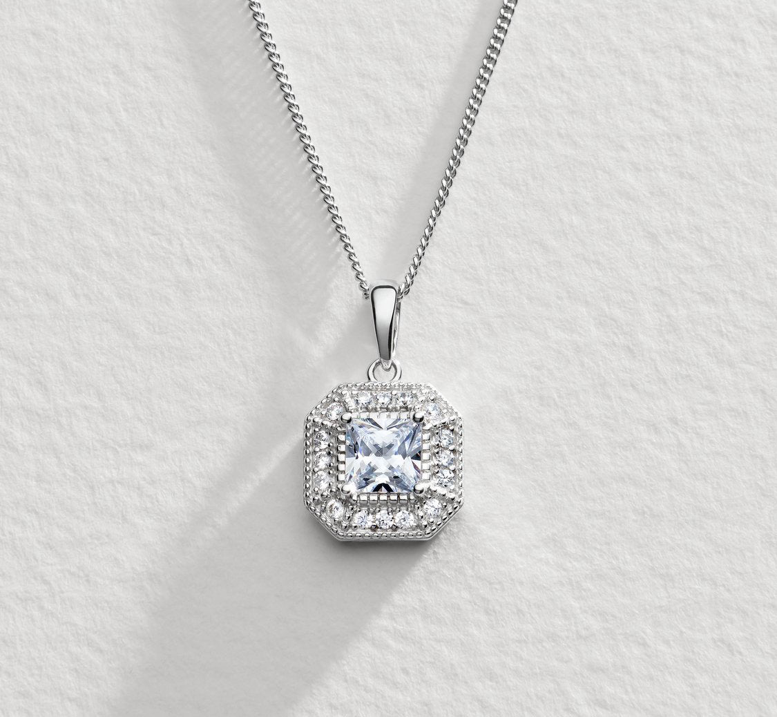 Square Sterling Silver Pendant Necklace