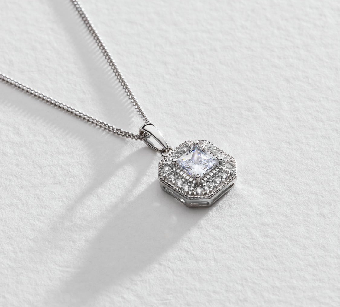 Square Sterling Silver Pendant Necklace