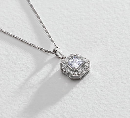 Square Sterling Silver Pendant Necklace